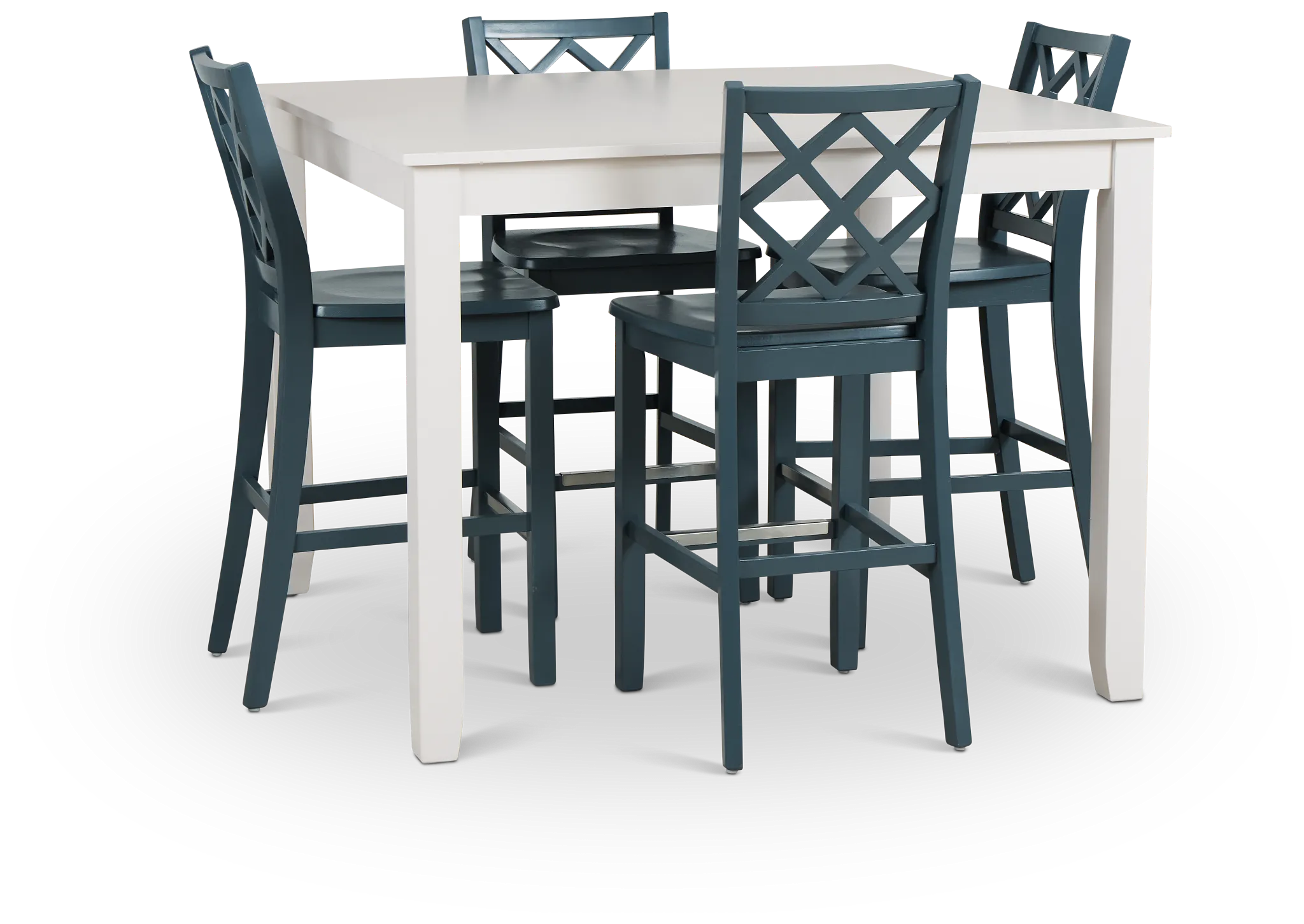 Edgartown White Square High Table &amp; 4 Navy Wood Barstools