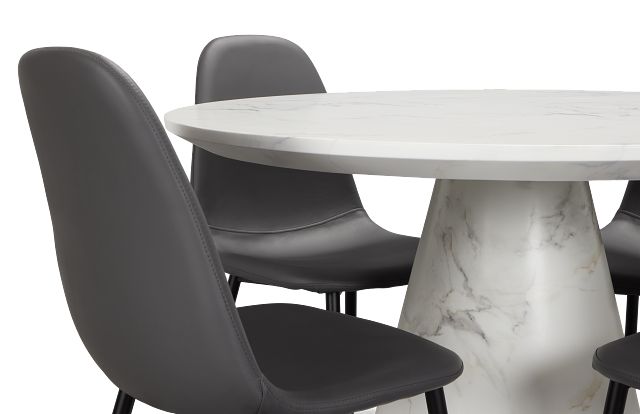 Merrick White Round Table & 4 Upholstered Chairs