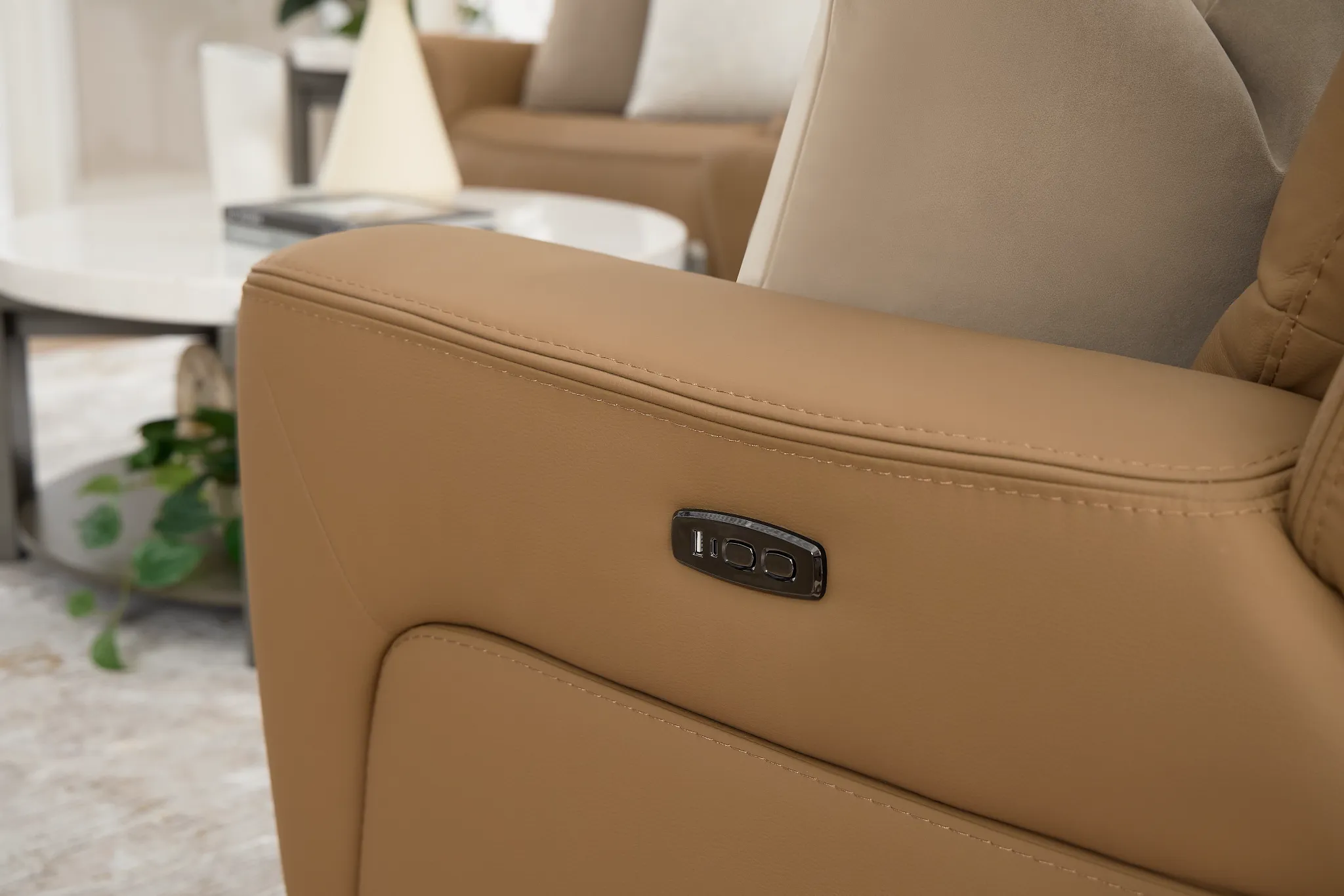 Wilder Brown Leather Medium Triple Power 2-arm Sectional