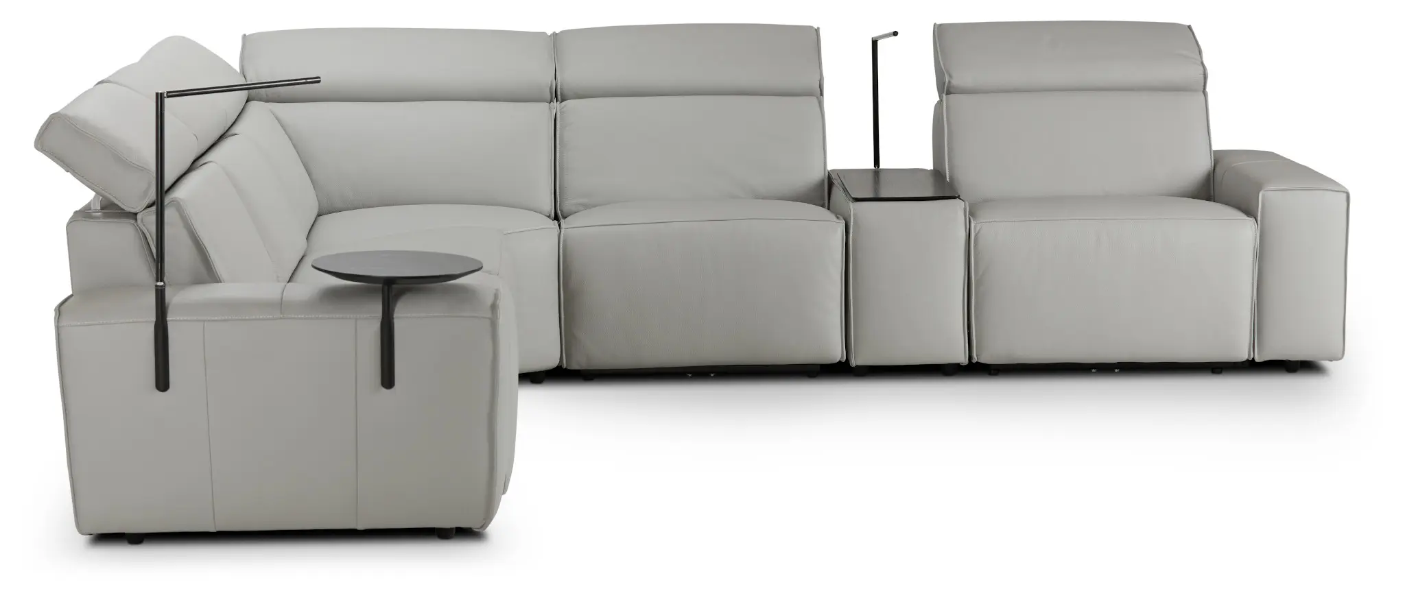 Carmelo Gray Leather Medium Dual Power Sectional W/left Table & Light Carmelo Gray Leather Medium Dual Power Sectional W/left Table & Light