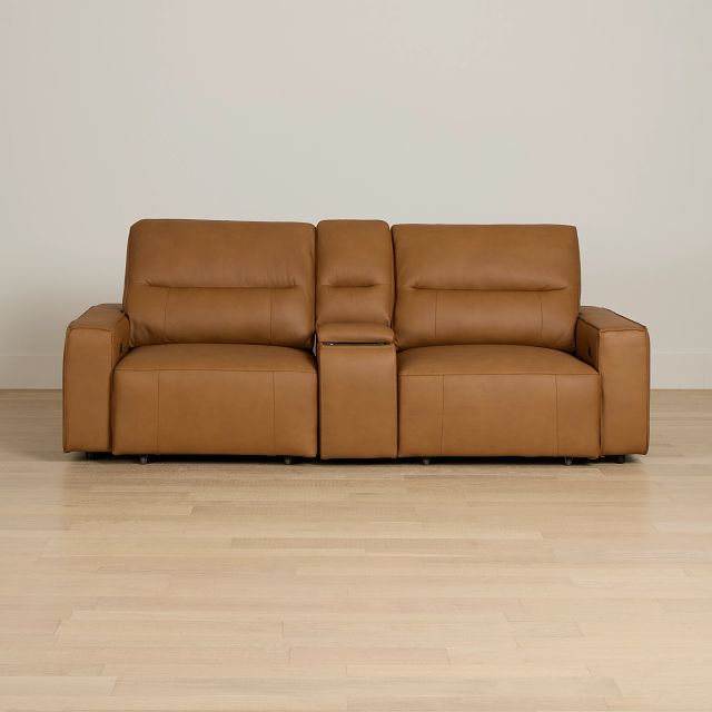 Rudy Brown Lthr/vinyl Power Extension Chaise Console Loveseat