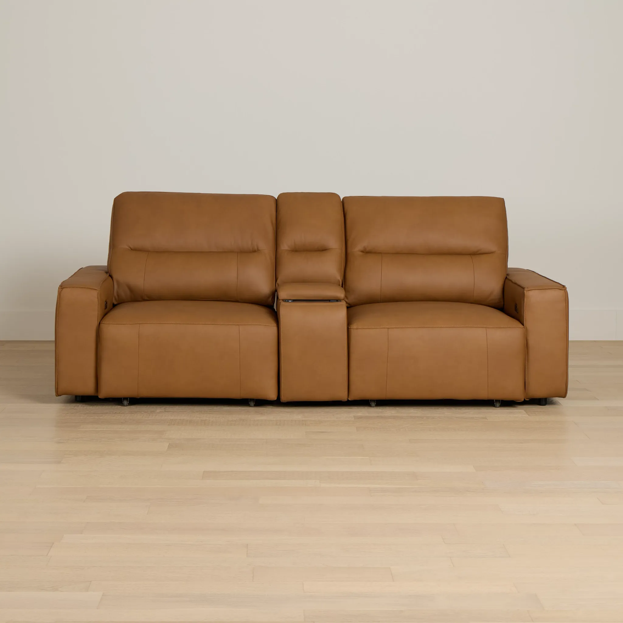 Rudy Brown Lthr/vinyl Power Extension Chaise Console Loveseat