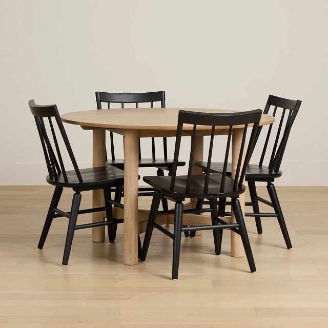 Taylor Light Tone Round Table & 4 Wood Chairs