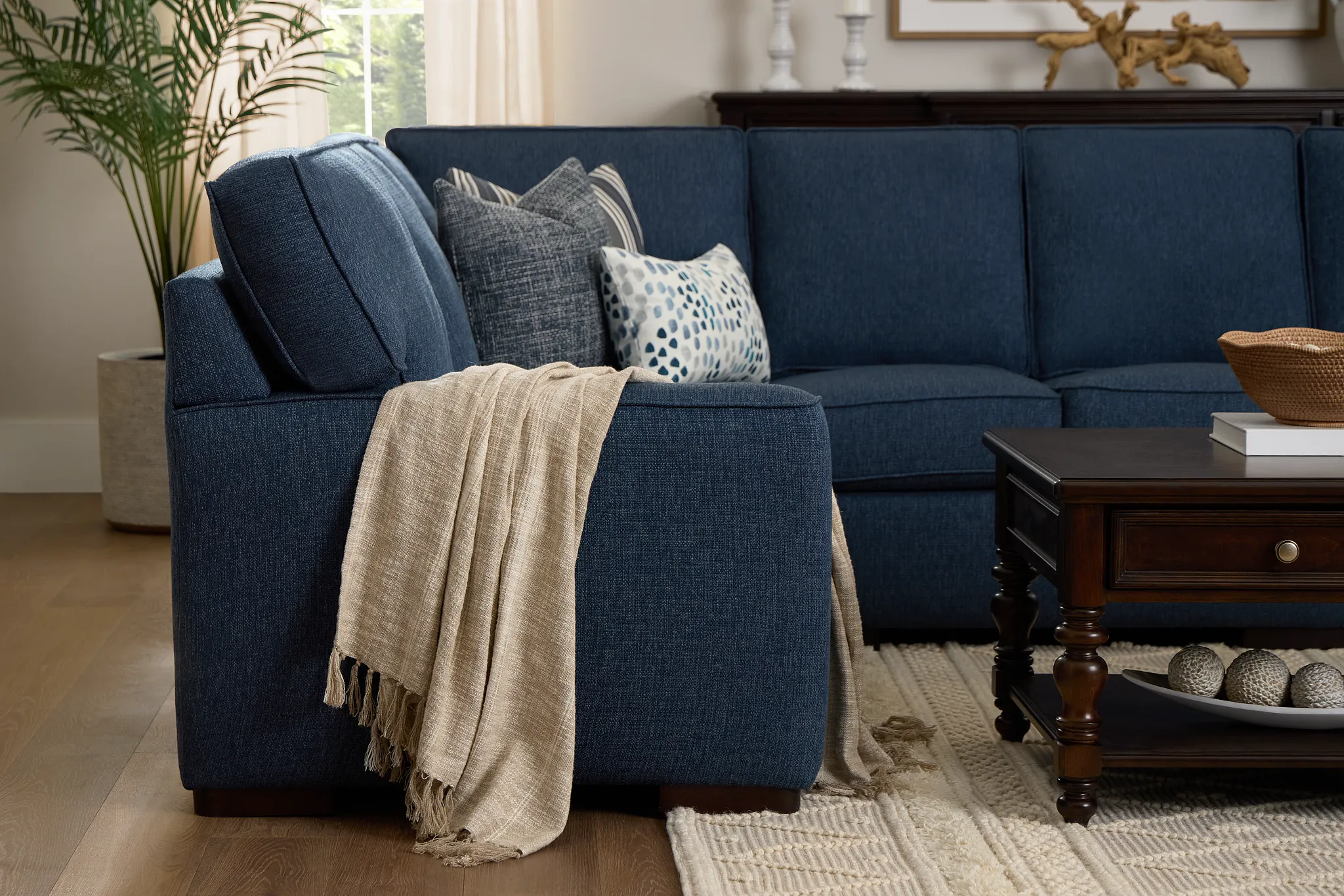 Sinclair Dark Blue Fabric Medium Right Chaise Sectional