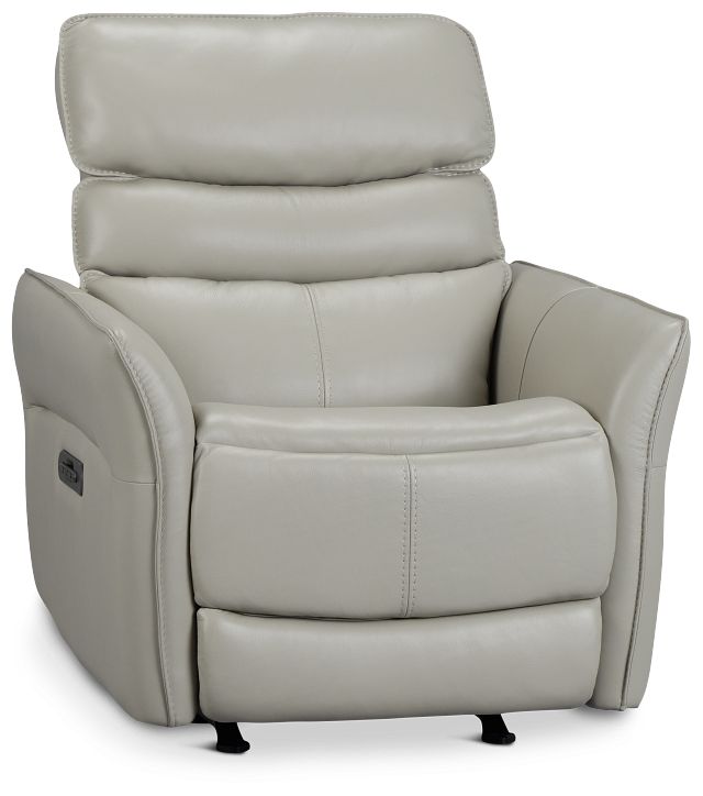Preston Light Gray Lthr/vinyl Power Recliner With Heat And Massage