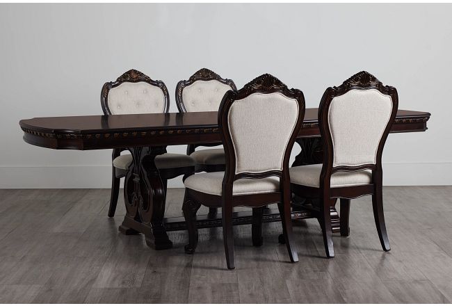 Vigo Dark Tone Rect Table & 4 Upholstered Chairs