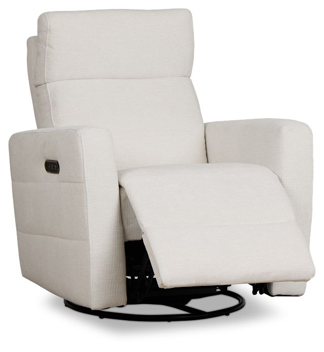 Rae White Fabric Power Swivel Glider Recliner