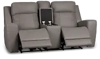 Colton Light Gray Micro Power Reclining Console Loveseat W/ Power Headrest