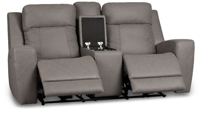 Colton Light Gray Micro Power Reclining Console Loveseat W/ Power Headrest
