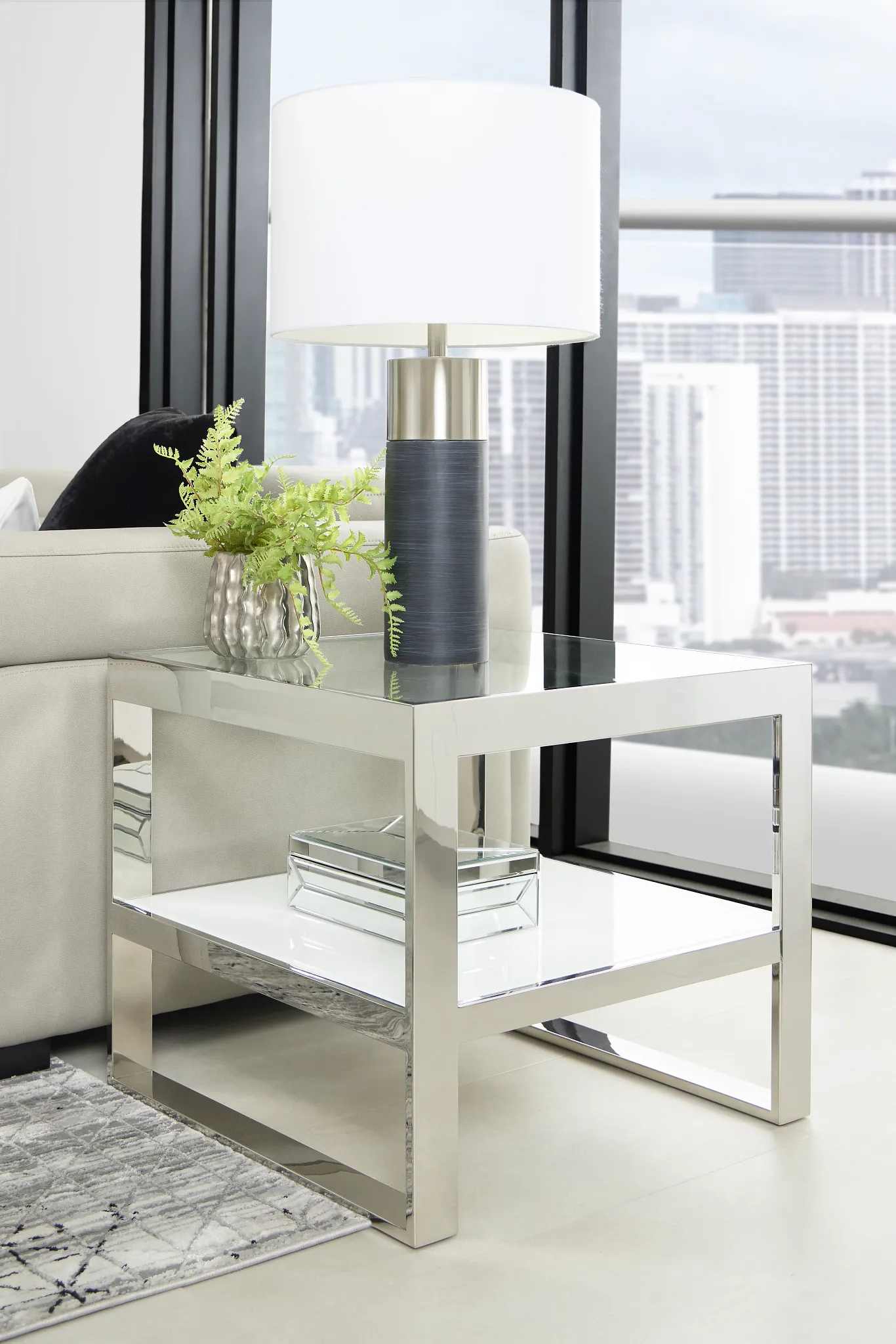 Miami White Glass End Table