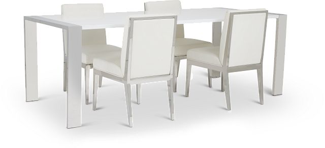 Neo White Rect Table & 4 Metal Chairs
