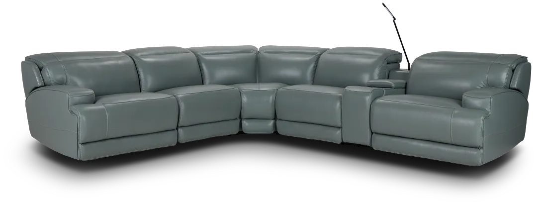 Reign Green Lthr/vinyl Medium Triple Power 2-arm Sectional