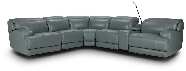 Reign Green Lthr/vinyl Medium Triple Power 2-arm Sectional