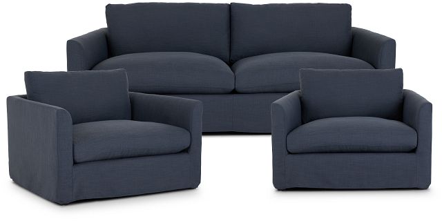 Willow Navy Fabric Small Living Room