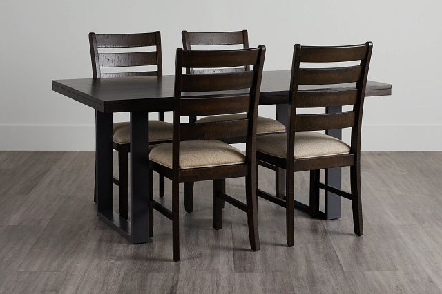 Sawyer Dark Tone Rect Table & 4 Wood Chairs
