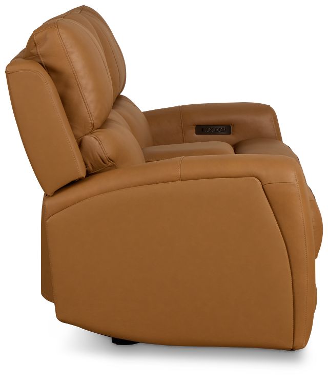 Summit Light Brown Lthr/vinyl Power Reclining Console Loveseat W/ Power Headrest