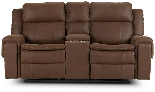 Scout Brown Micro Reclining Console Loveseat