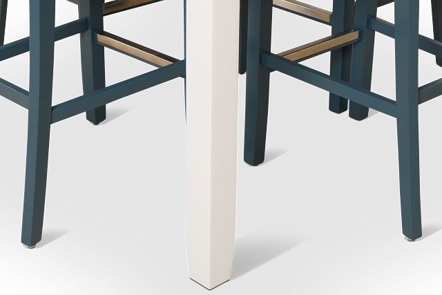 Edgartown White Square High Table & 4 Navy Wood Barstools