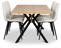 Lynden Light Tone Rect Table & 4 White Upholstered Side Chairs