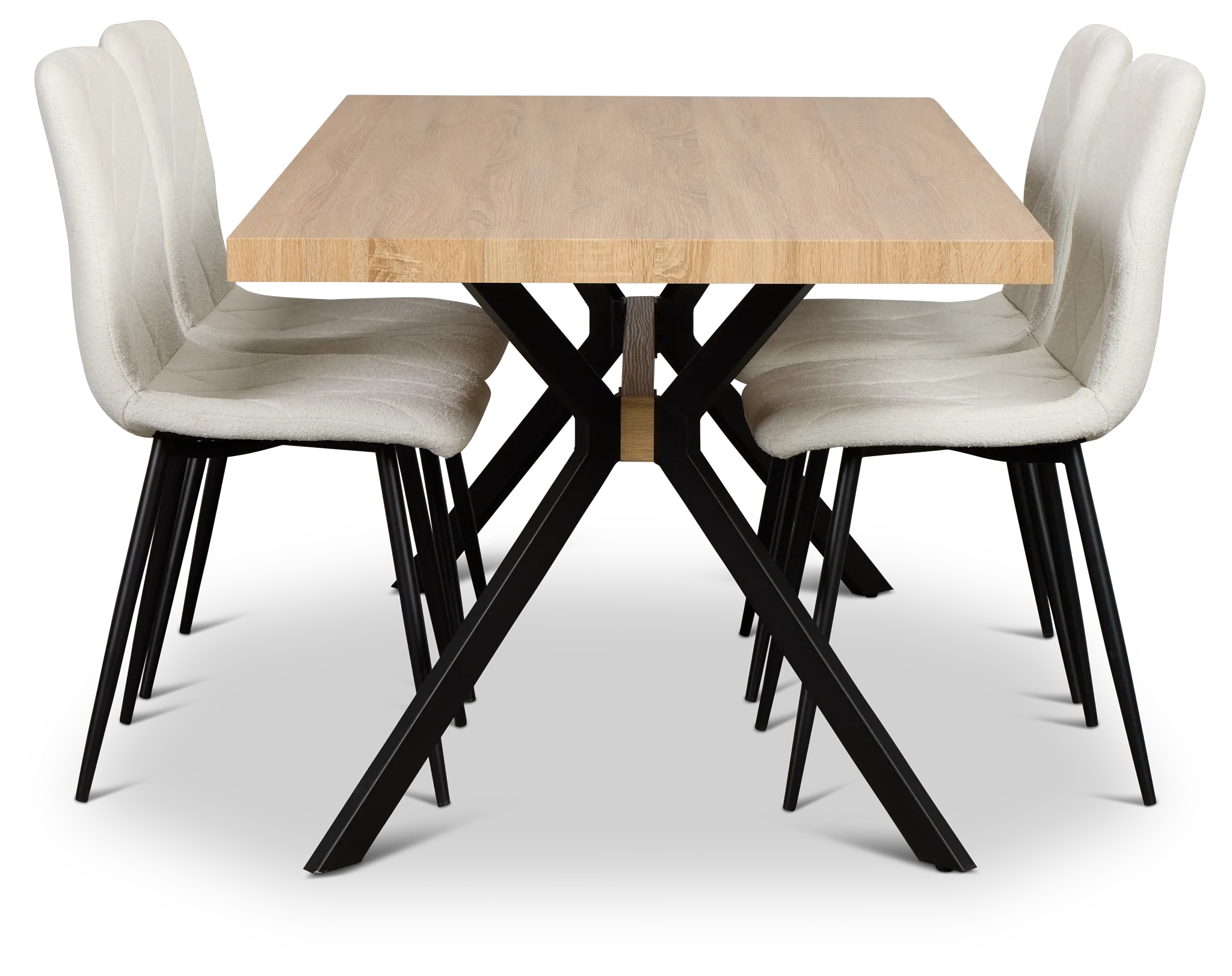 Lynden Light Tone Rect Table & 4 White Upholstered Side Chairs