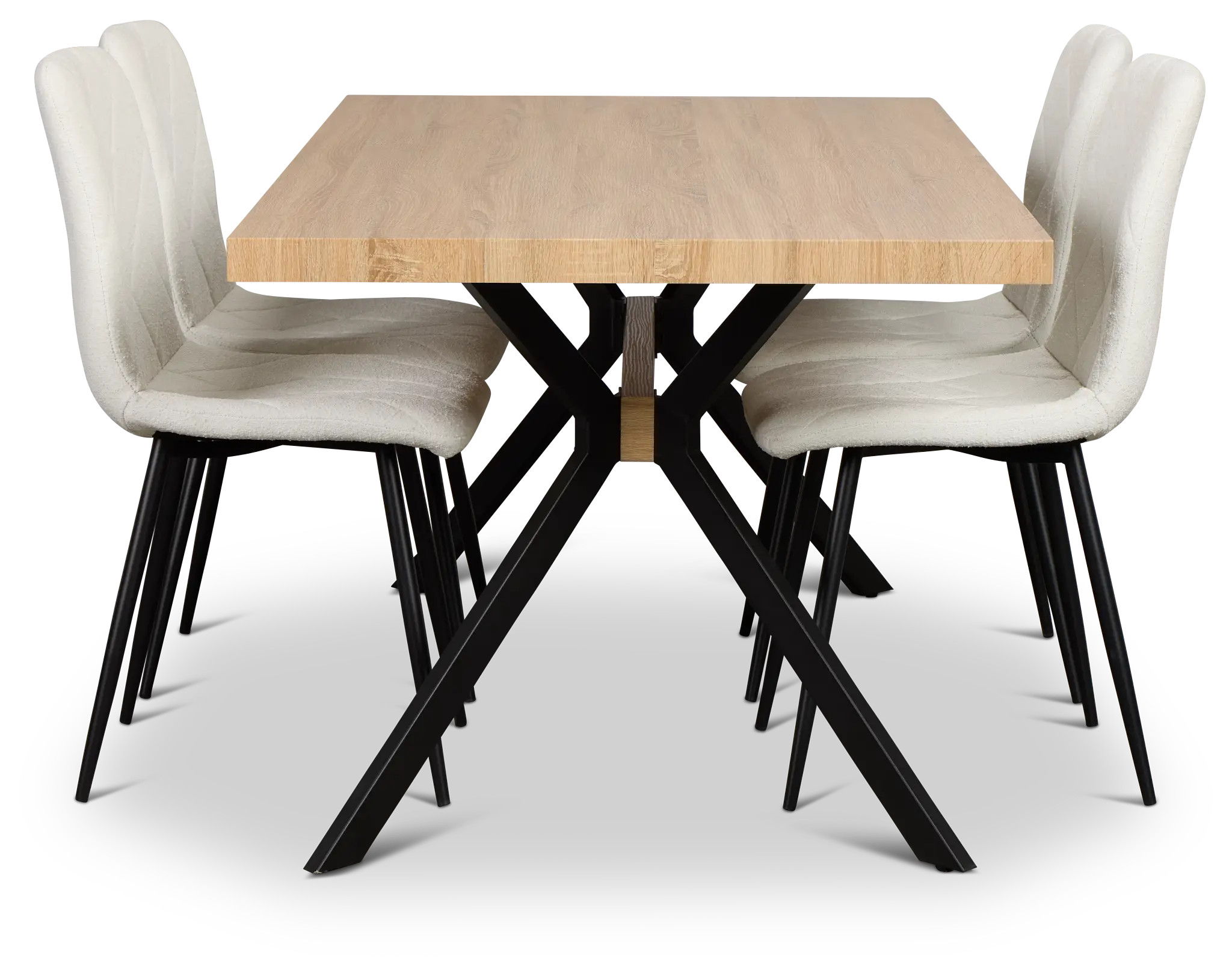 Lynden Light Tone Rect Table & 4 White Upholstered Side Chairs Lynden Light Tone Rect Table & 4 White Upholstered Side Chairs