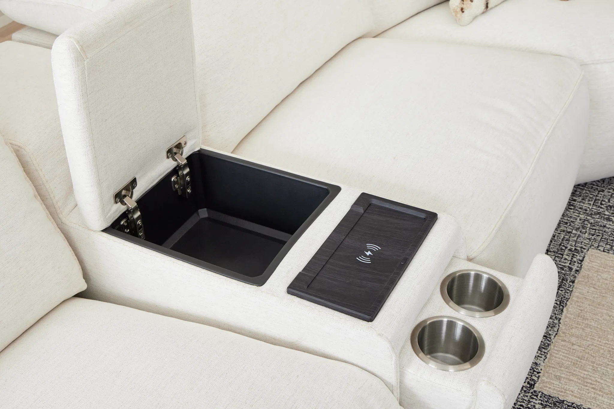 Ryland White Fabric Medium Triple Power 2-arm Sectional