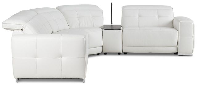 Reva White Leather Small Triple Power Reclining Two-arm Sectional