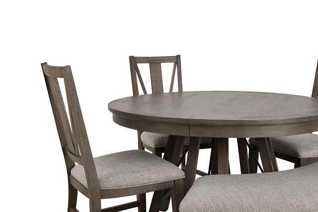 Heron Cove Light Tone Round Table, 3 Chairs & Bench