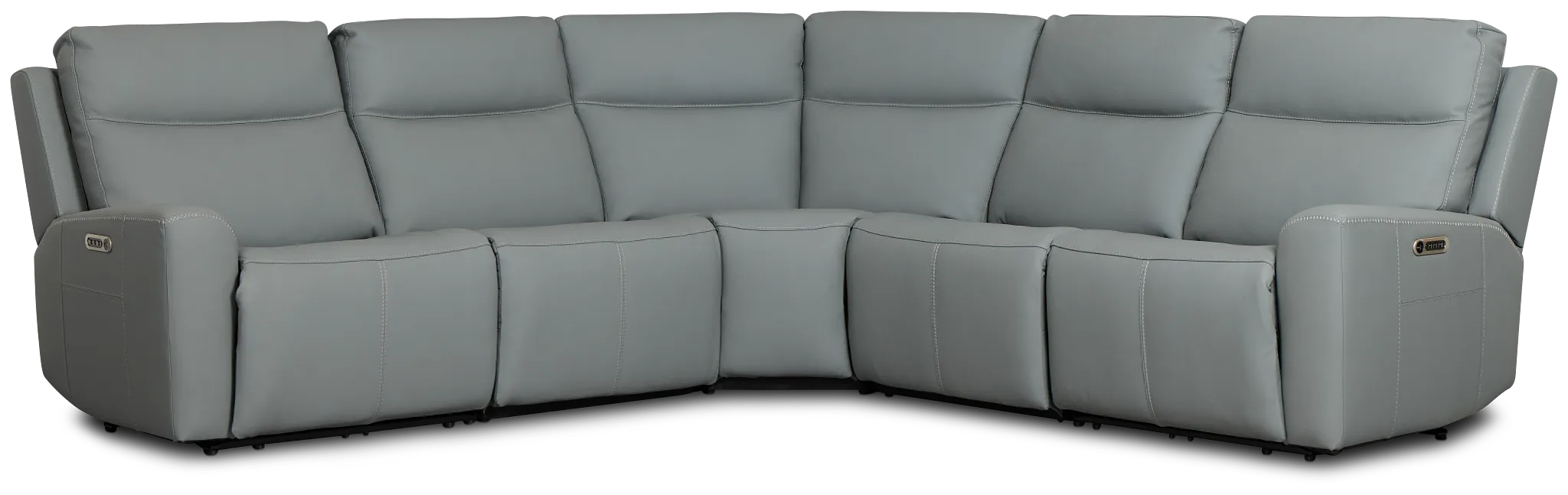 Flexsteel Sterling Blue Lthr/vinyl Small Dual Power Reclining Two-arm Sectional