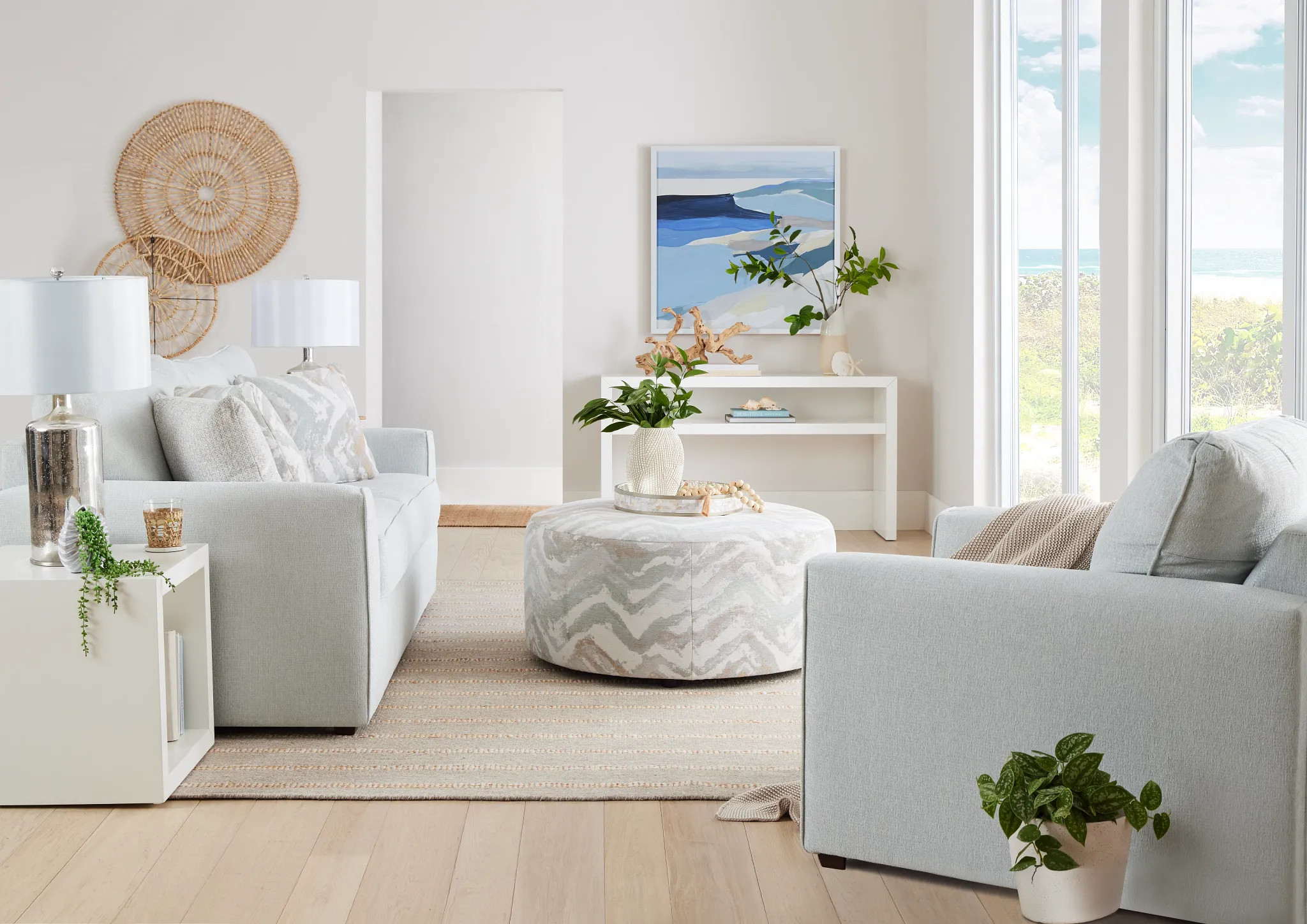 Avalon Light Blue Fabric Sofa