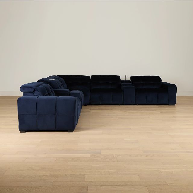 Gemma Navy Velvet Large Triple Power Reclining Two-arm Sectional