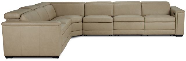 Ainsley Beige Leather Large Dual Power Reclining Two-arm Sectional (4)