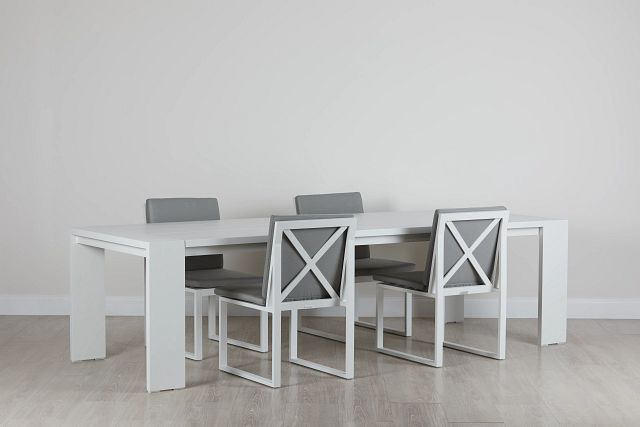 Linear White Dark Gray 110" Aluminum Table & 4 Cushioned Side Chairs