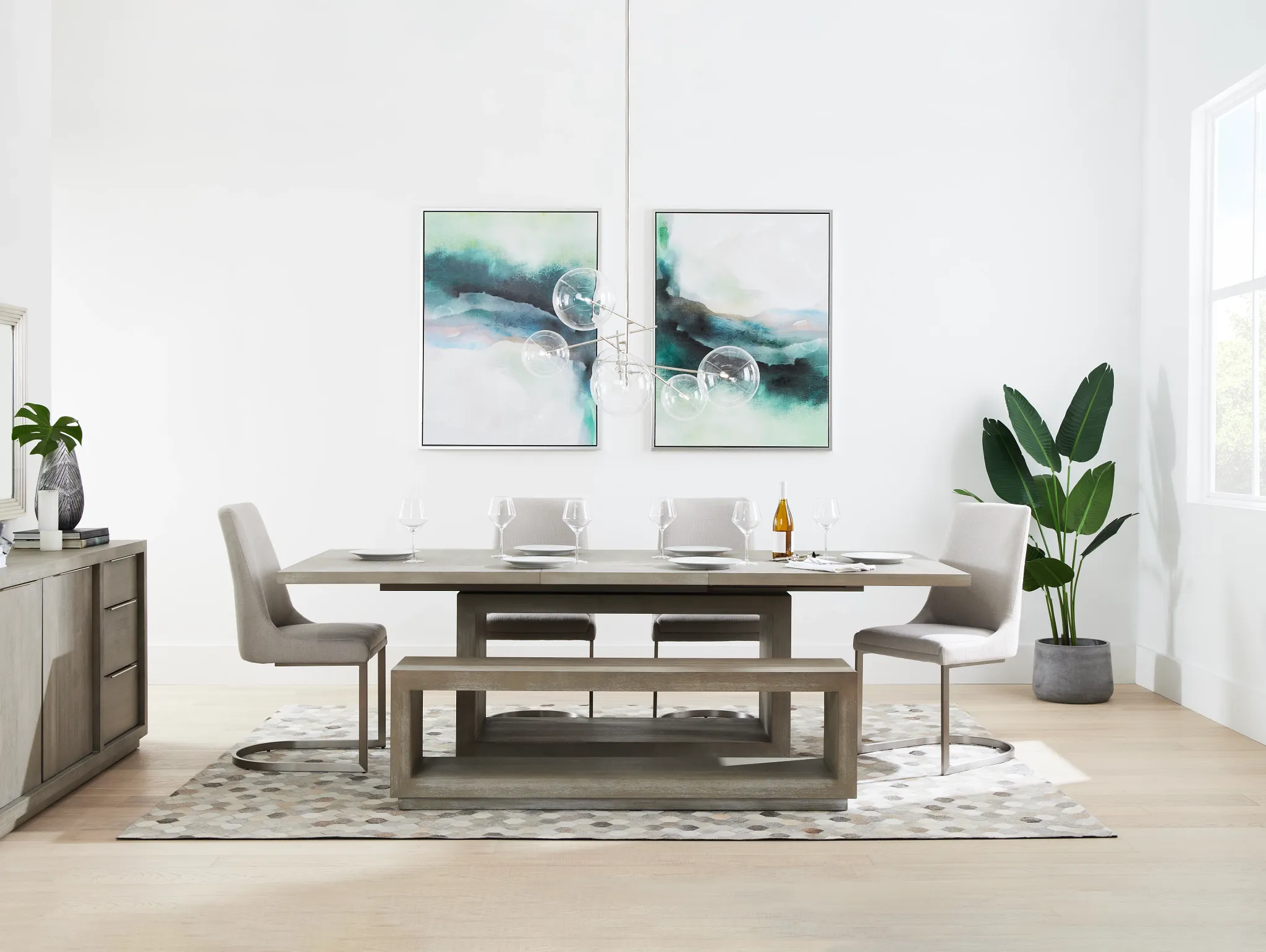 Madden Light Tone Rect Table, 4 Chairs & Bench