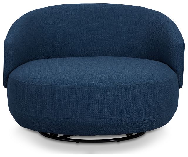 Chrisley Dark Blue Fabric Swivel Accent Chair