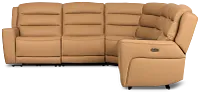 Wilder Brown Leather Medium Dual Power Sectional with Refrigerated Console