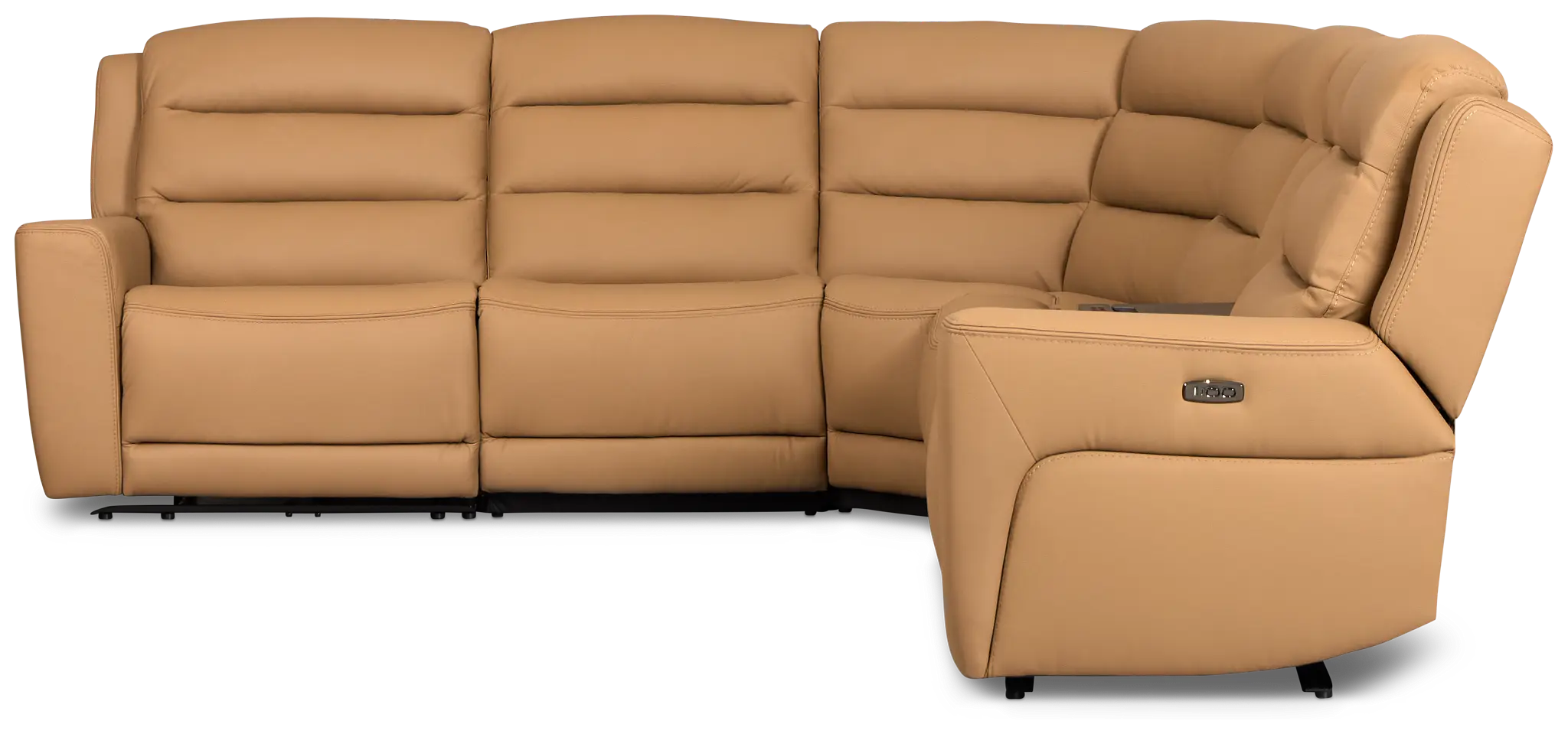 Wilder Brown Leather Medium Dual Power Sectional with Refrigerated Console Wilder Brown Leather Medium Dual Power Sectional with Refrigerated Console