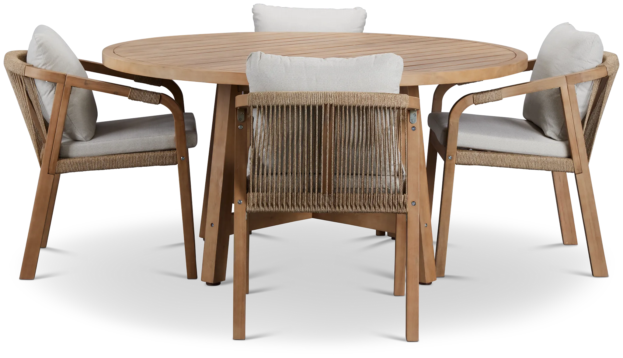 Laguna Light Tone Round Table & 4 Gray Cushioned Chairs