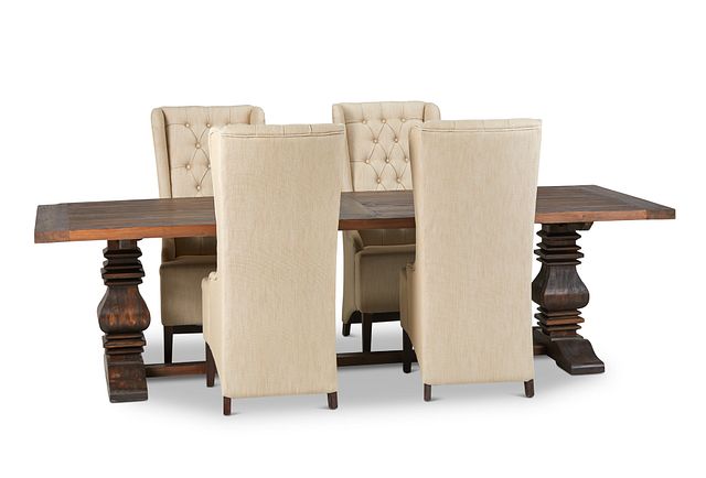 Hadlow Mid Tone 110" Table & 4 Upholstered Chairs
