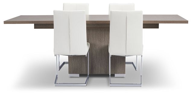 Lucca Gray Rect Table & 4 White Upholstered Chairs