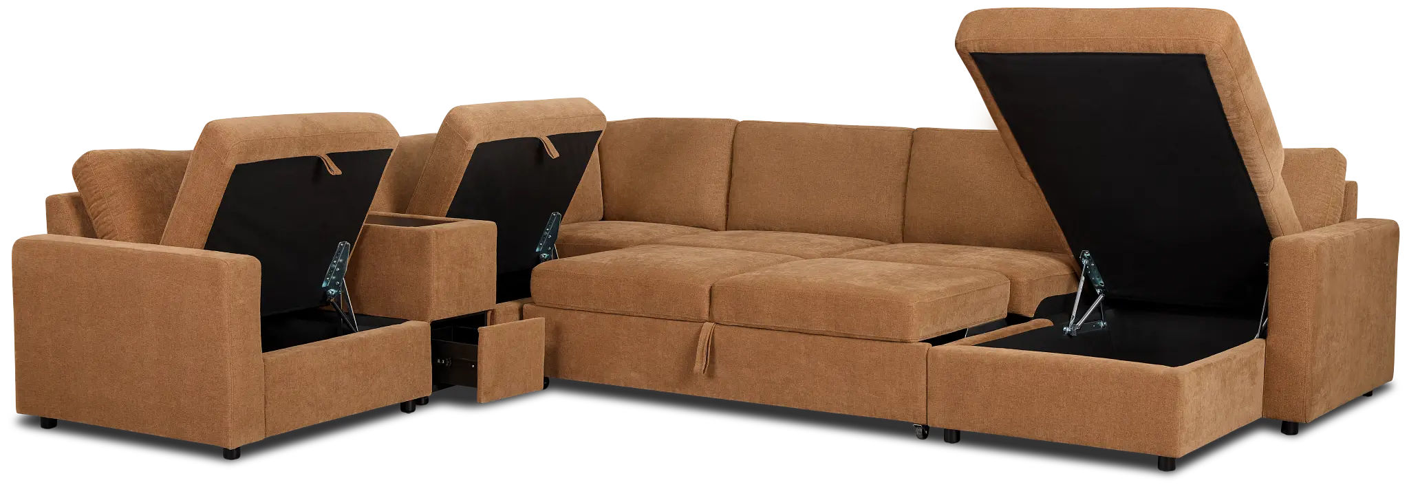 Addie Brown Fabric Medium Right Chaise Sleeper Sectional With Console Addie Brown Fabric Medium Right Chaise Sleeper Sectional With Console