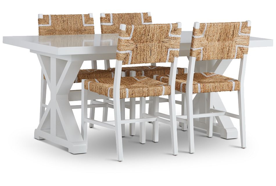 Nantucket White Trestle Table & 4 Woven Chairs