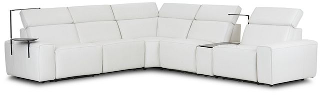 Carmelo White Leather Medium Dual Power Sectional W/left Table & Light