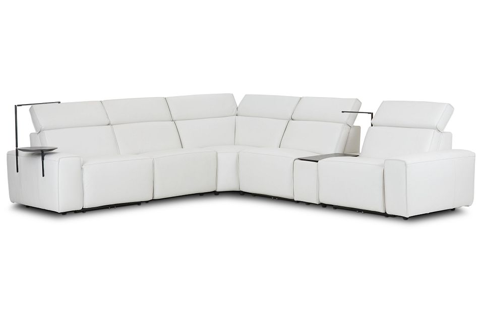 Carmelo WHITE LEATHER Medium Dual Power Sectional w/Left Table & Light, (1)