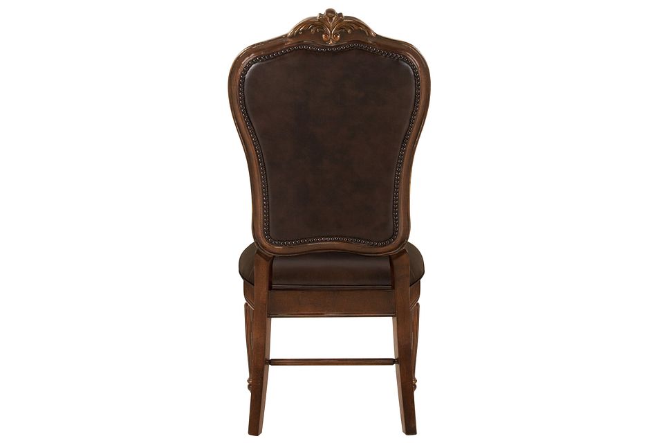 Regal Dark Tone Leather Side Chair, Leather Side Chairs With Arms