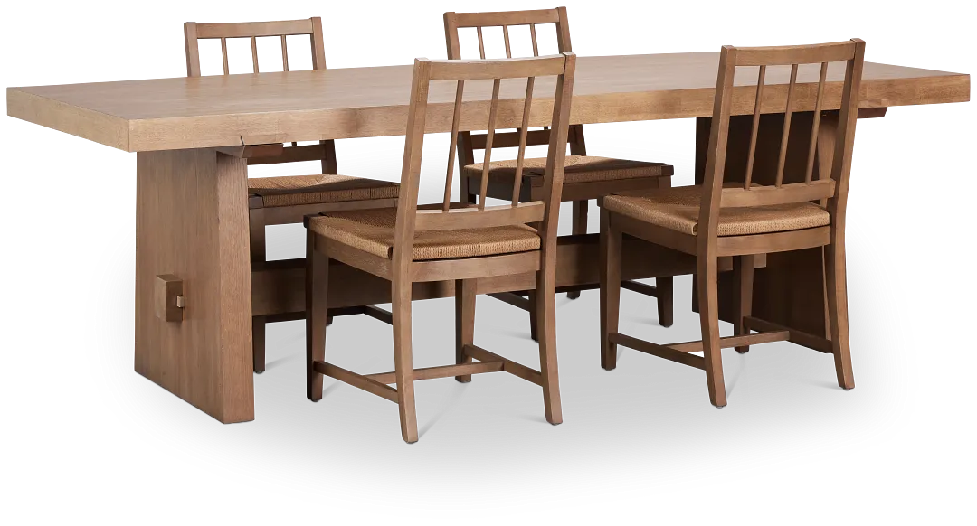 Provo Mid Tone Trestle Table & 4 Woven Chairs