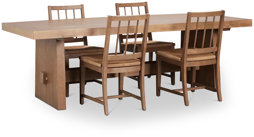 Provo Mid Tone Trestle Table & 4 Woven Chairs Provo Mid Tone Trestle Table & 4 Woven Chairs