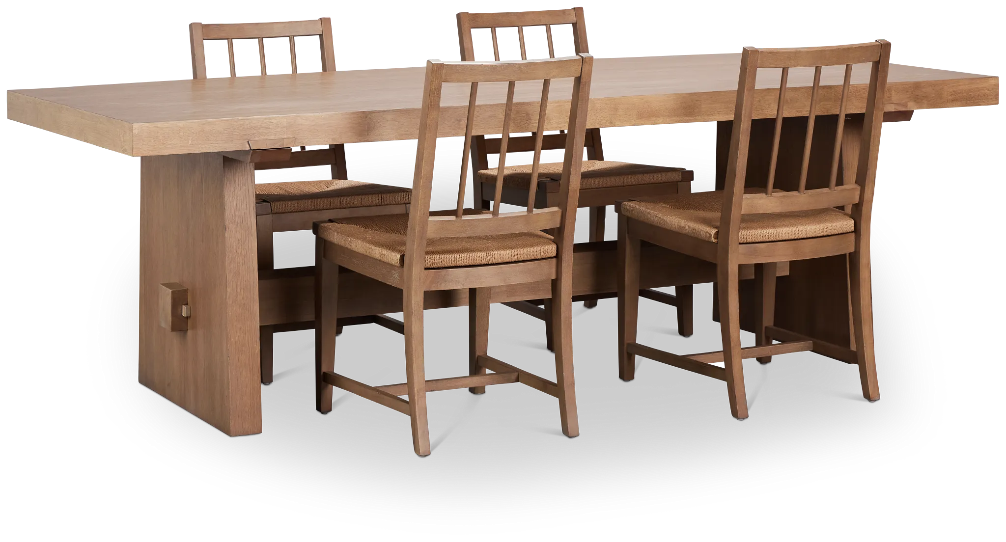 Provo Mid Tone Trestle Table & 4 Woven Chairs