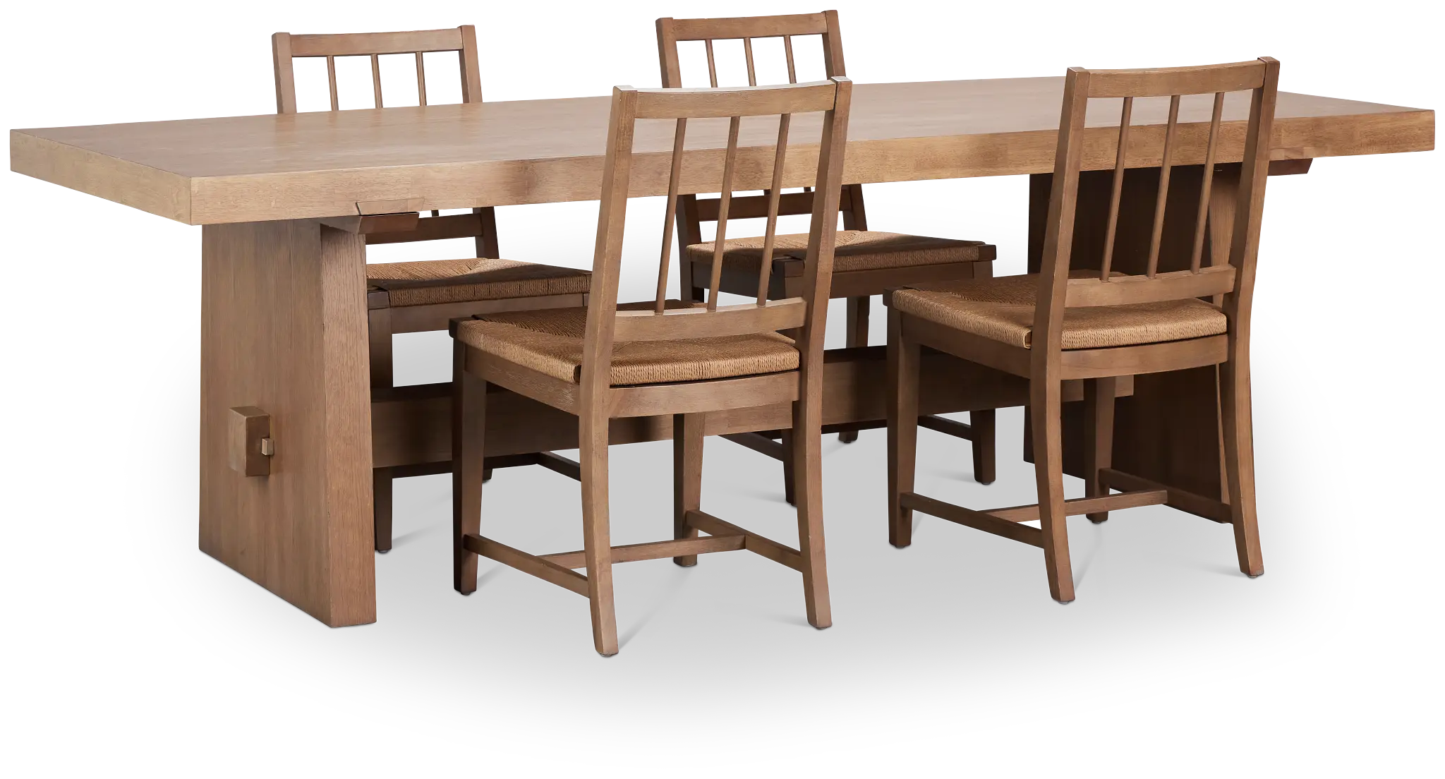 Provo Mid Tone Trestle Table & 4 Woven Chairs Provo Mid Tone Trestle Table & 4 Woven Chairs