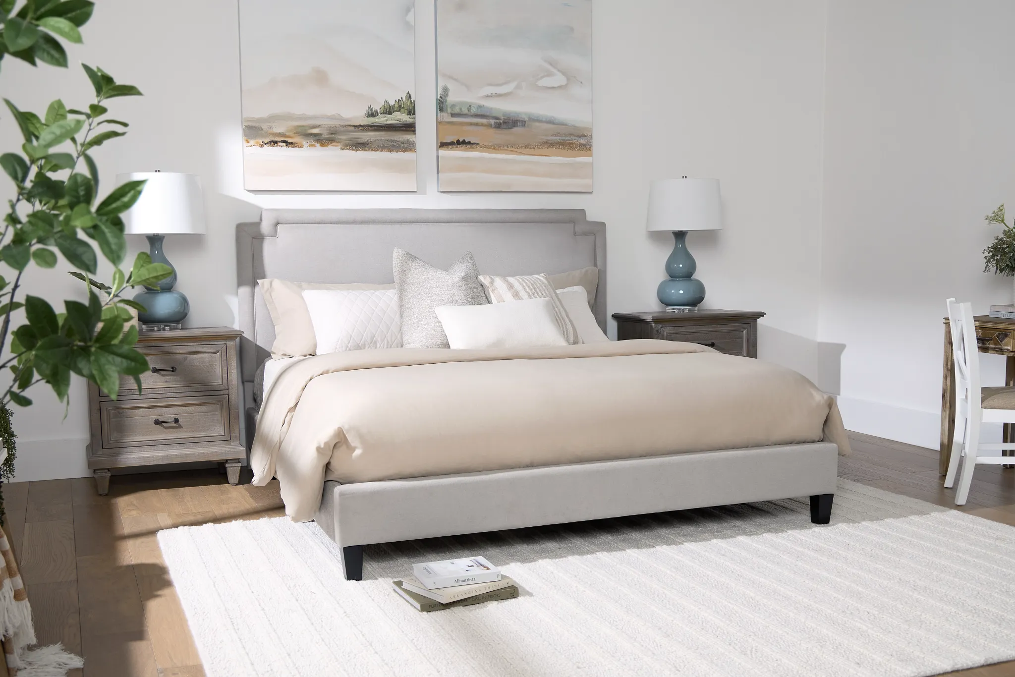 Whitney Light Gray Uph Platform Bed